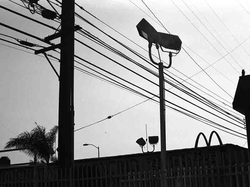 Los Angeles electric cables with McDonald's logo in the background.