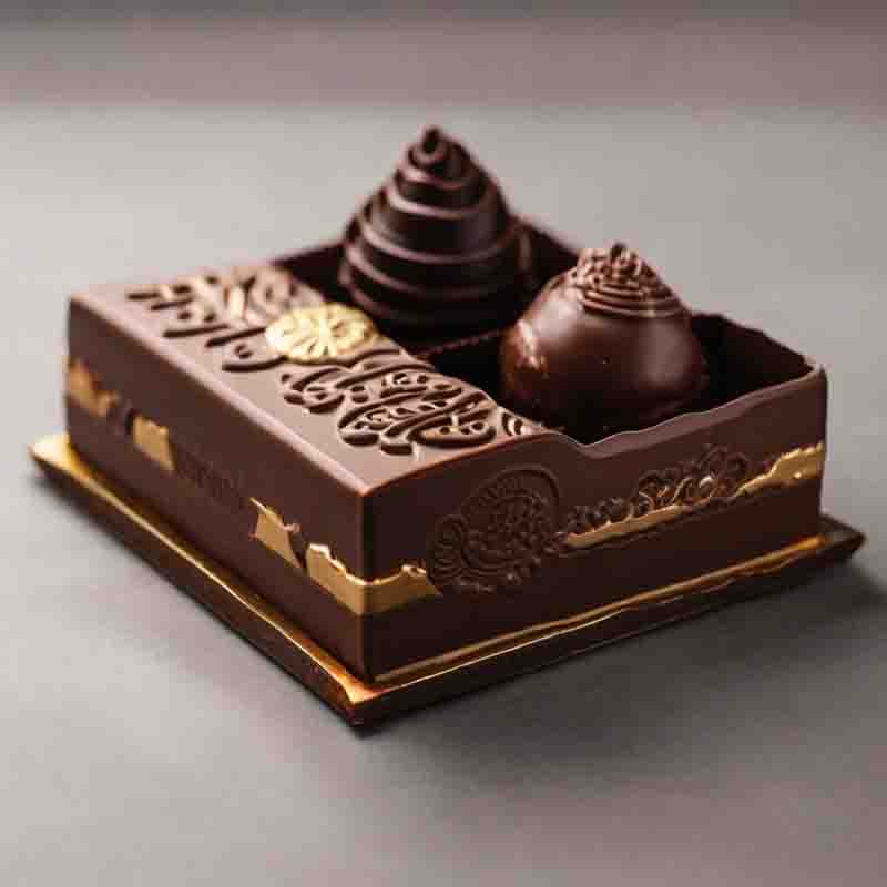 Elegant chocolate box with two decadent chocolate balls on top, a delightful treat for any chocolate lover.