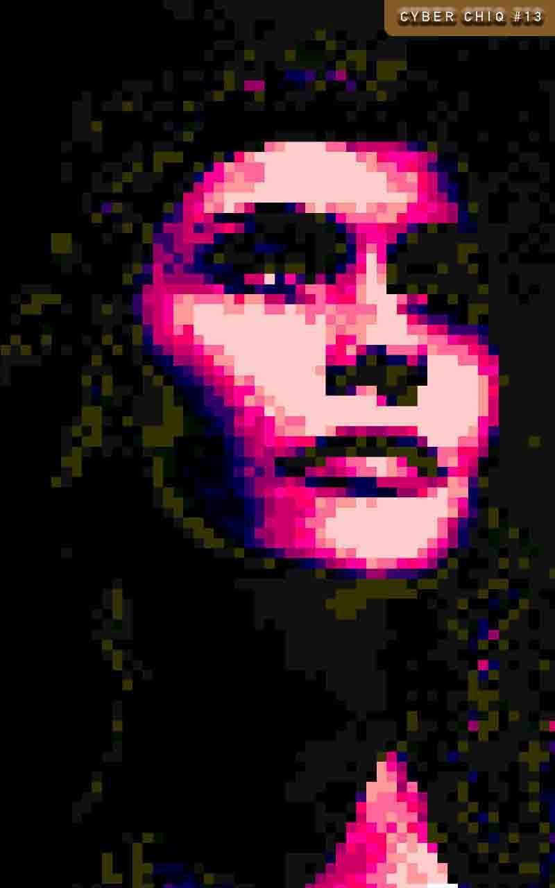 Cyber Chiq® No. 13, Likewolf 8 bit artwork of a female model from the series cyber chiq by multimedia artist likewolf
