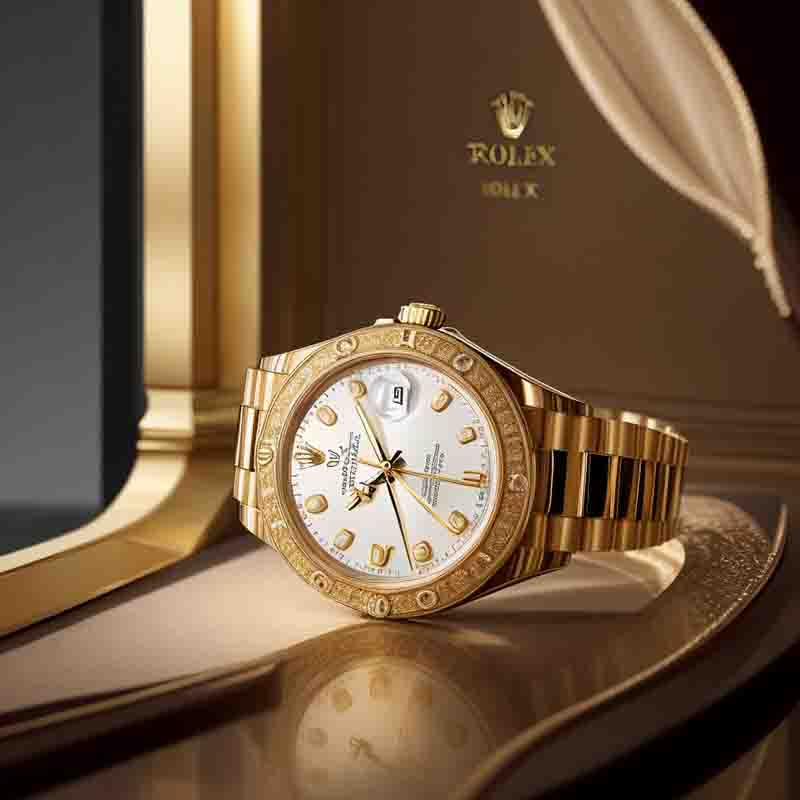 A captivating showcase of exquisite luxury brand Rolex timepieces elegantly presented.