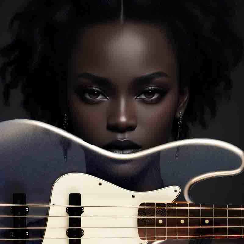C aptivating dark skin Fender Jazz bass player.