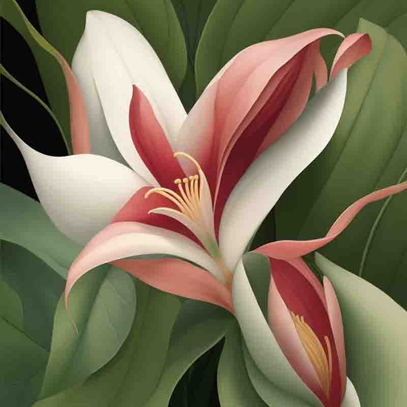 Botanical art painting of a pink and white flower with delicate petals