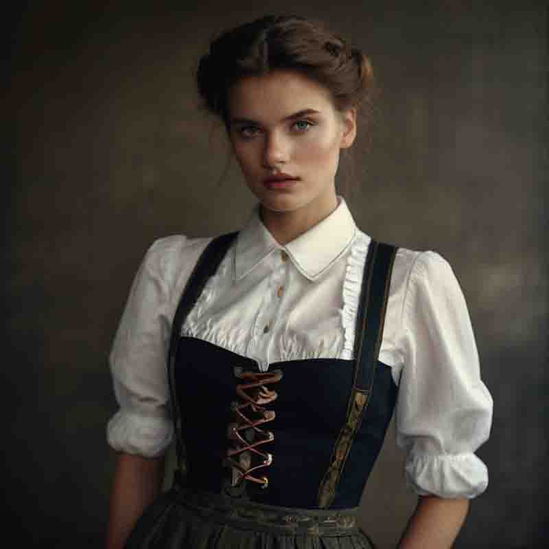 A woman wearing a traditional Bavarian dress, showcasing the rich cultural heritage of Bavaria.