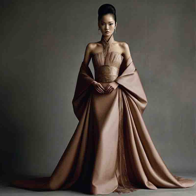 Asian model waering a luxurious haute couture dress