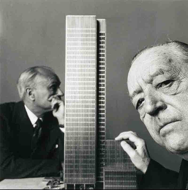 Architect Ludwig Mies van der Rohe with model Skyscraper