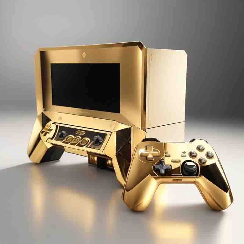 Shiny Xbox One X sleek and luxurious console console featuring a stunning golden finish.