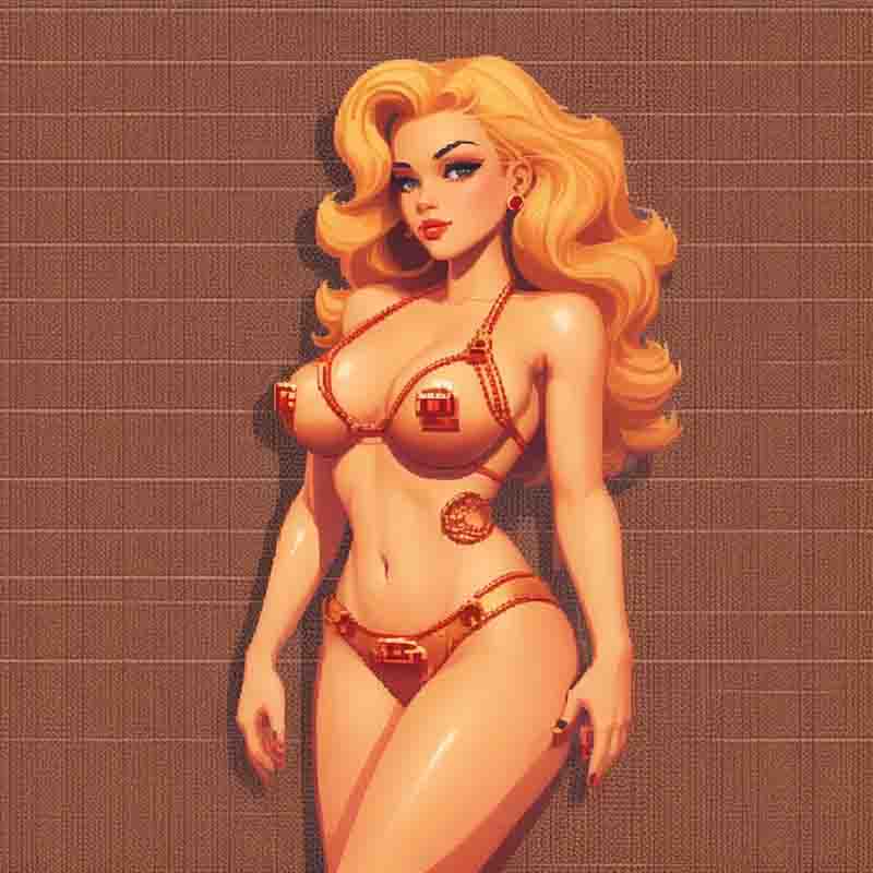 8-bit-sensual woman with long blonde hair wearing a bikini.