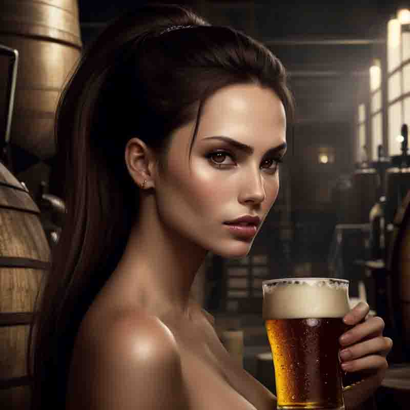 A stunning woman holding a fresh brewed beer.