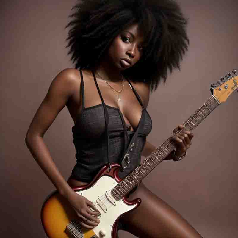 Southern Rock Babe in seductive pose with electric guitar