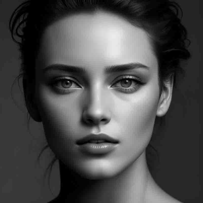 A captivating black and white photo showcasing a fashion model.