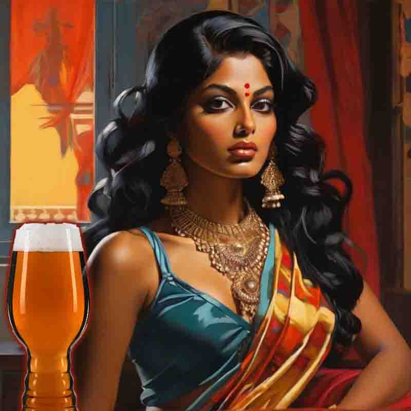 Indian woman in a colorful sari with a India Pale Ale (IPA) glass