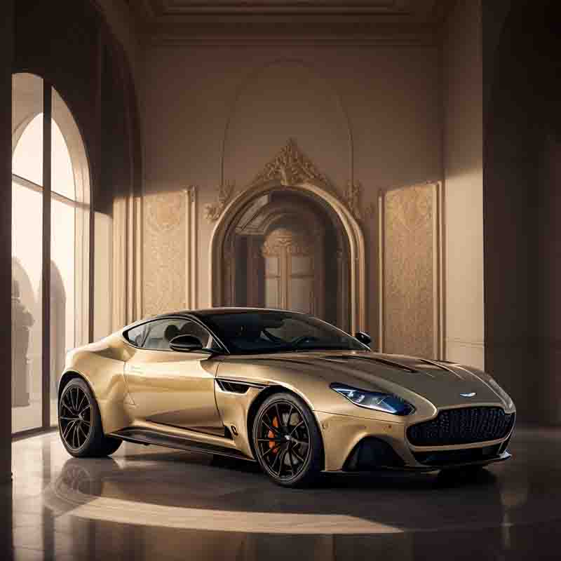 Limited edition gold Aston Martin DB11 V12, a symbol of luxury and performance.