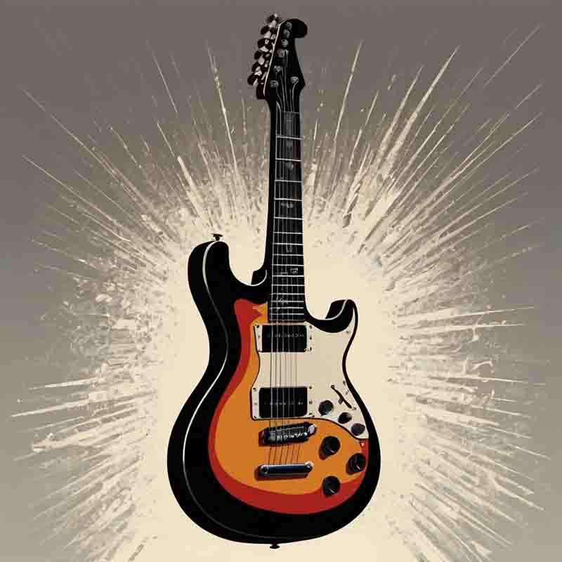 An illustration of an electric guitar, showcasing its sleek design and vibrant colors.